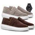 (COMPRE 1 LEVE 2) - Mocassim Masculino Em Camurça Social + RELÓGIO DE BRINDE