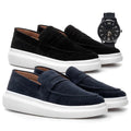 (COMPRE 1 LEVE 2) - Mocassim Masculino Em Camurça Social + RELÓGIO DE BRINDE