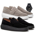 (COMPRE 1 LEVE 2) - Mocassim Masculino Em Camurça Social + RELÓGIO DE BRINDE