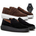 (COMPRE 1 LEVE 2) - Mocassim Masculino Em Camurça Social + RELÓGIO DE BRINDE