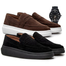 (COMPRE 1 LEVE 2) - Mocassim Masculino Em Camurça Social + RELÓGIO DE BRINDE