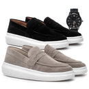 (COMPRE 1 LEVE 2) - Mocassim Masculino Em Camurça Social + RELÓGIO DE BRINDE