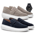 (COMPRE 1 LEVE 2) - Mocassim Masculino Em Camurça Social + RELÓGIO DE BRINDE