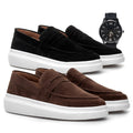 (COMPRE 1 LEVE 2) - Mocassim Masculino Em Camurça Social + RELÓGIO DE BRINDE